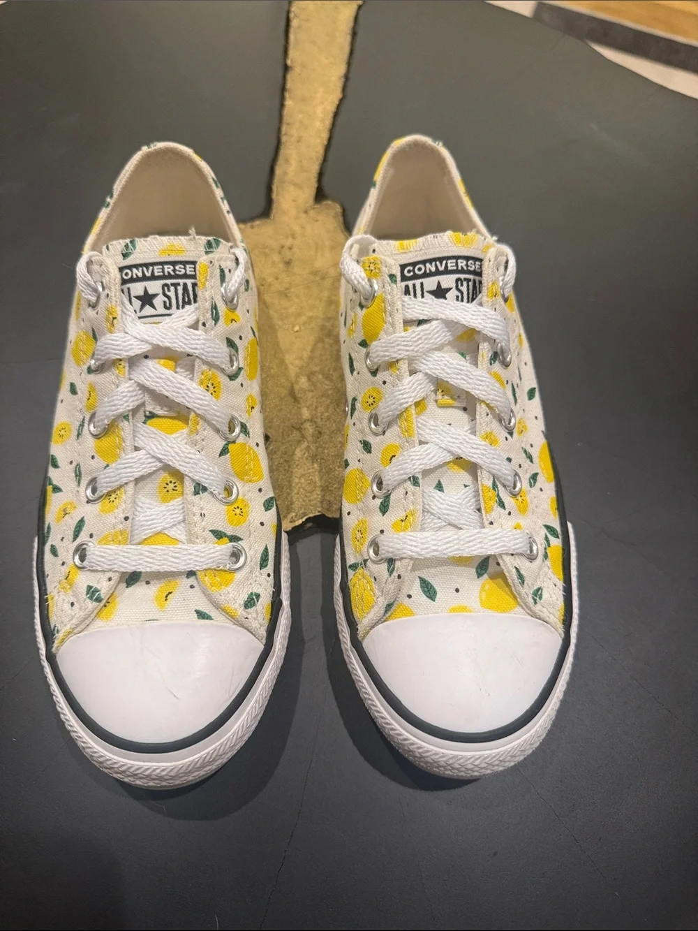 Converse All Star Kids White Low Top Sneakers with Yellow Lemon Print